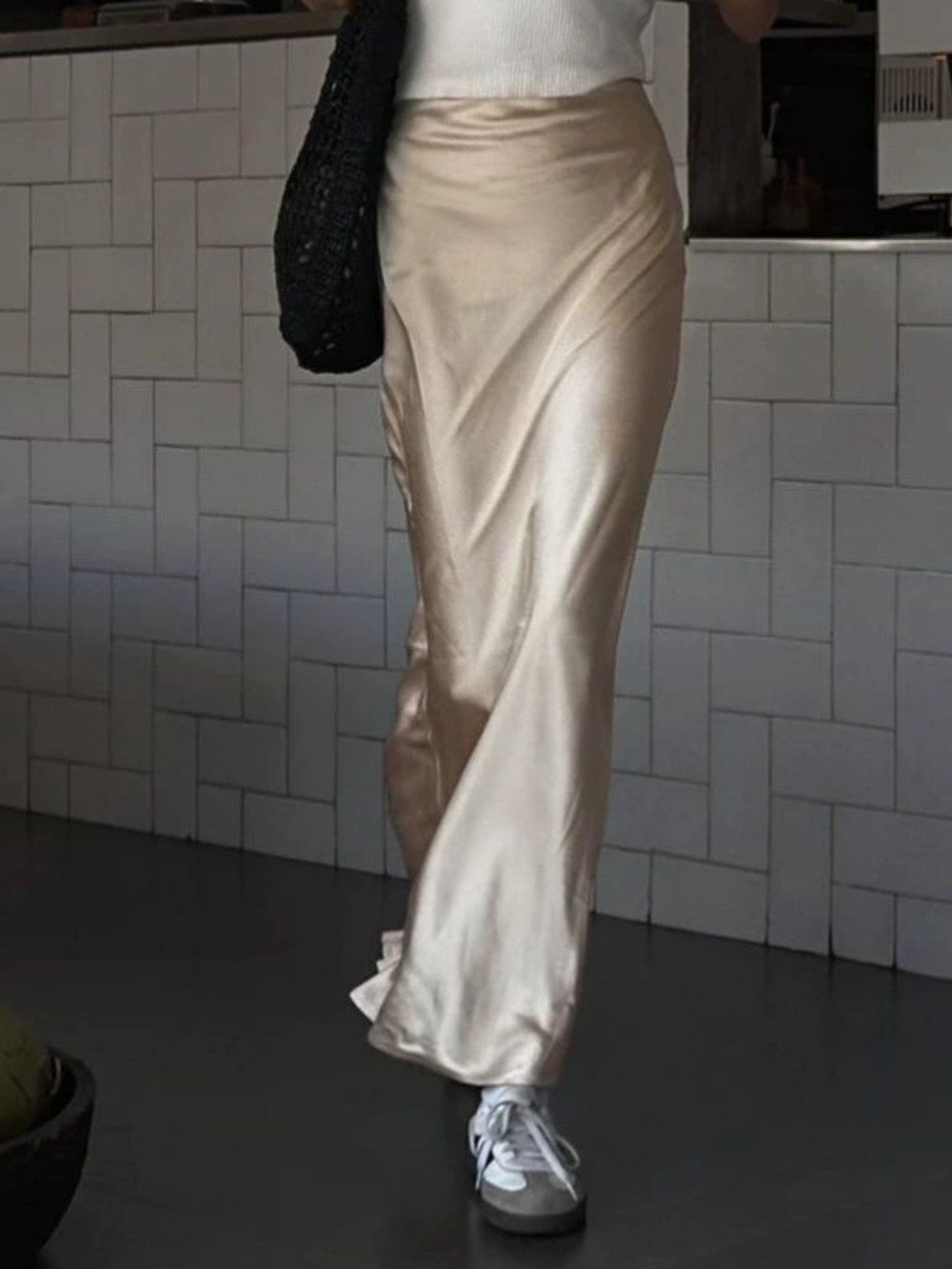 Zara Acetate Satin Gold Shiny Long Skirt Spring Summer Design